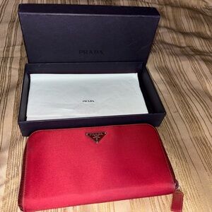 Prada Scarlet Zip-Around Nylon Wallet